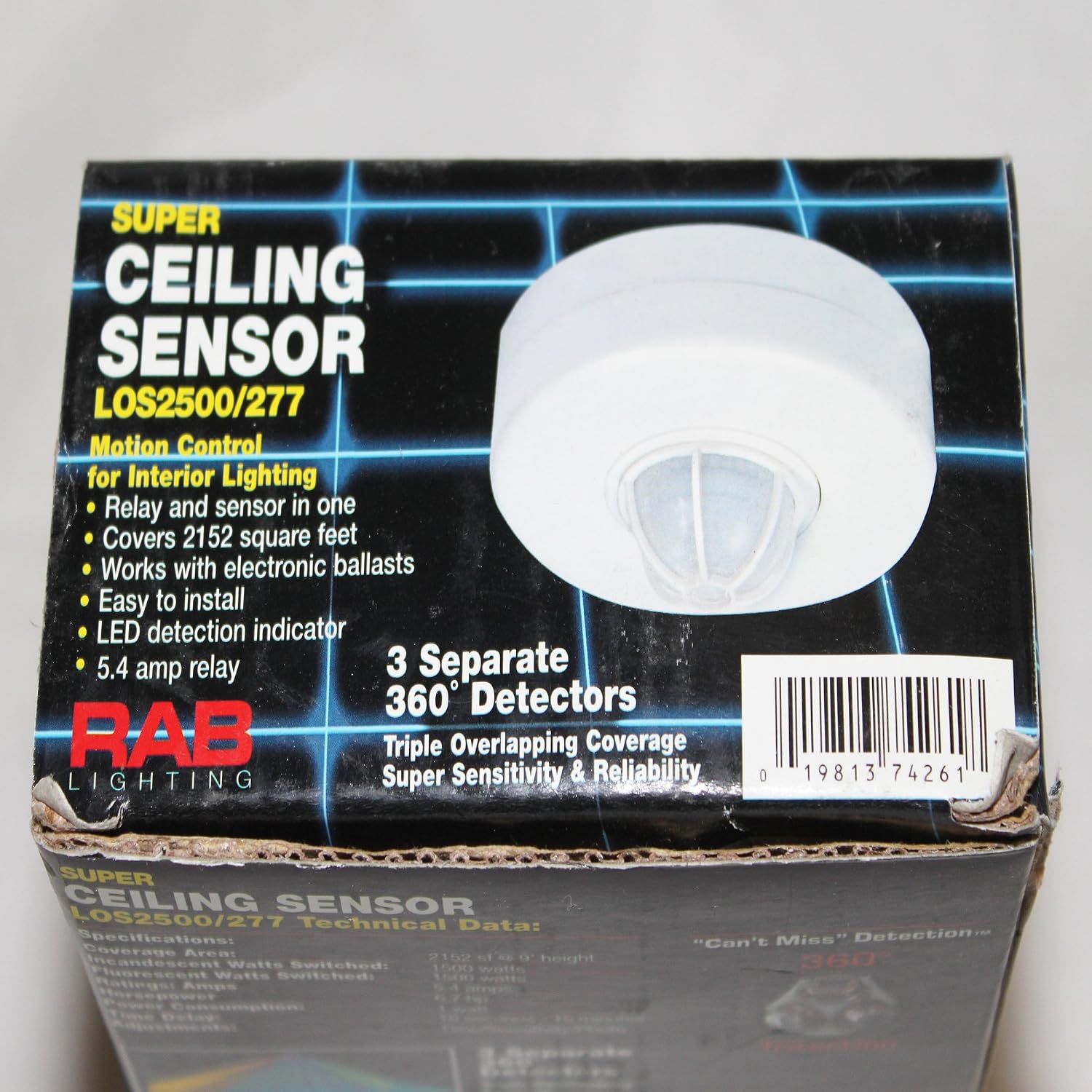 RAB Lighting LOS2500/277 360-Degree Ceiling Mount Occupancy Sensor For Incandescent and Fluorescent Loads 277-volt
