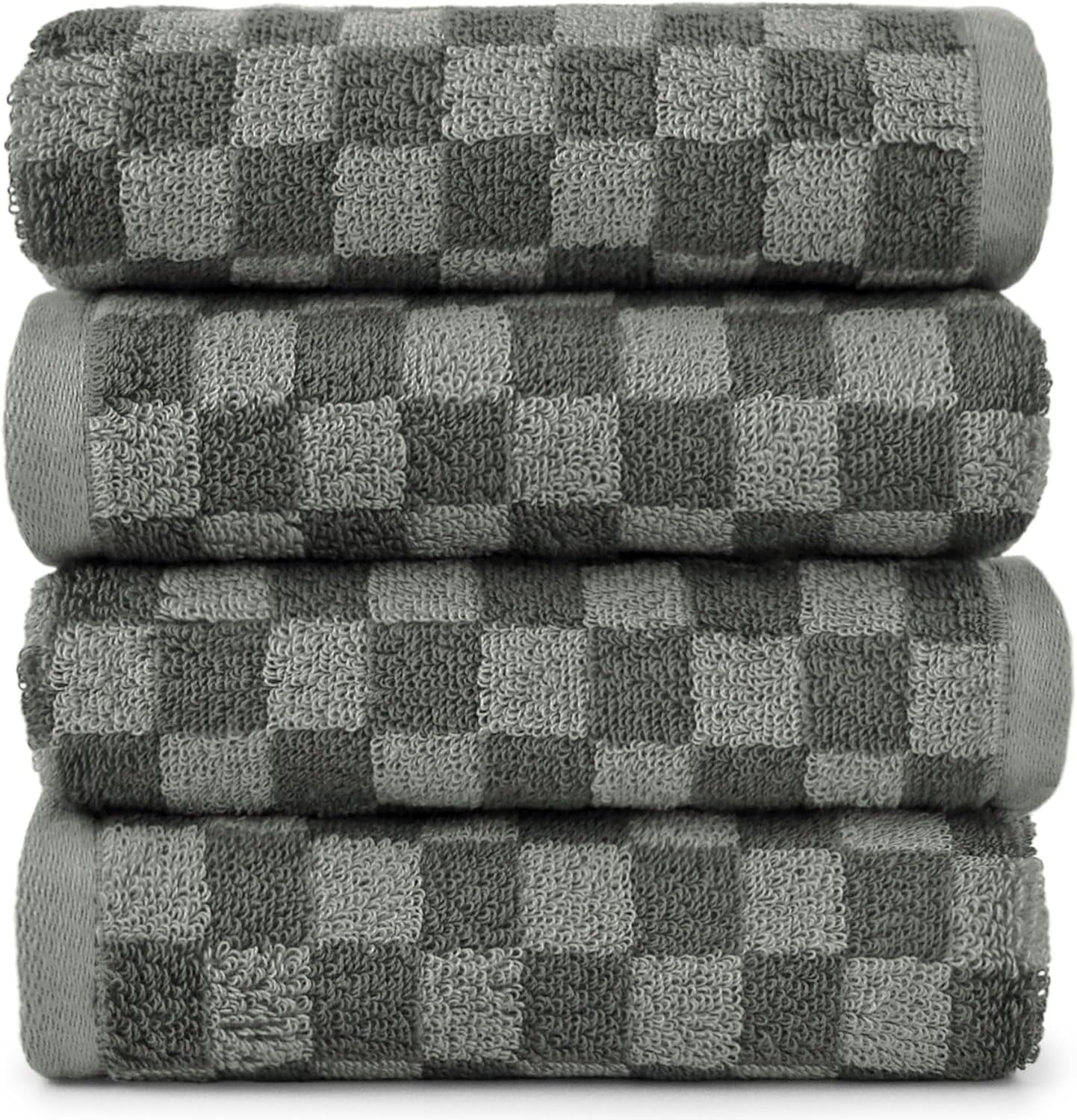 Jacquotha Soft Hand Towels 4 Pack, Grey Checkered Face Towel Set for Bathroom Kitchen, Decorative Quick Dry Towel 13x29 Inches
