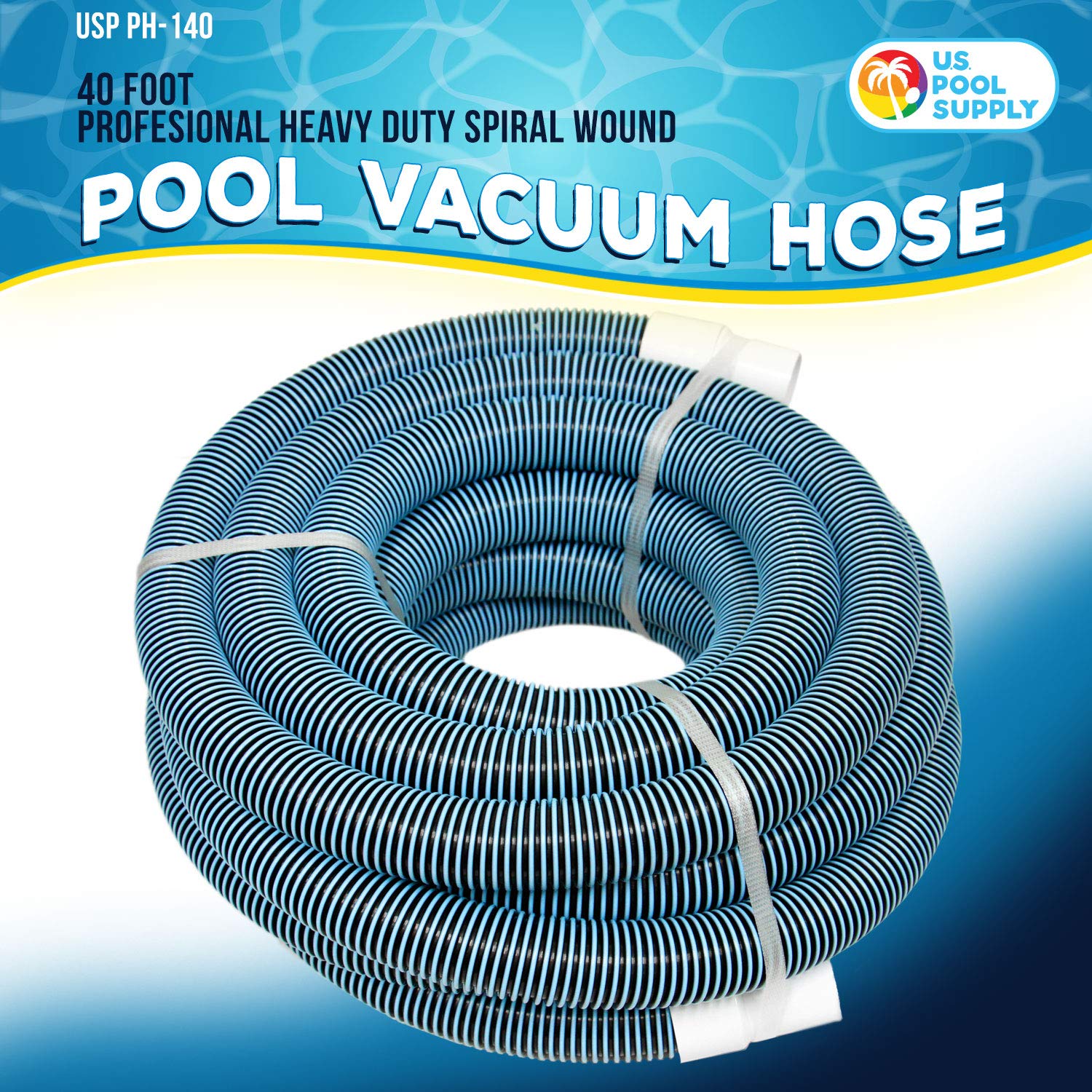 U.S. Pool Supply Tubo di aspirazione per piscina, 2,5-1,3 cm x 1,2 m, professionale, resistente, per interni, a spirale, con polsino girevole anti-piegamento, da collegare a teste di aspirazione