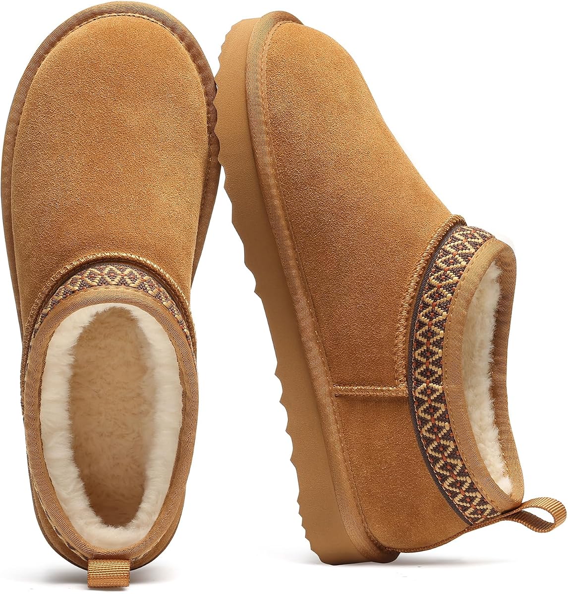 Genuine Suede Mini Boots for Women Winter Fuzzy Snow Boots Short Ankle Boot with Fur Lined