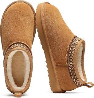 Litfun Women's Genuine Suede Mini Snow Boots - Fuzzy Fur Lined Winter Ankle Boots for Cozy Comfort