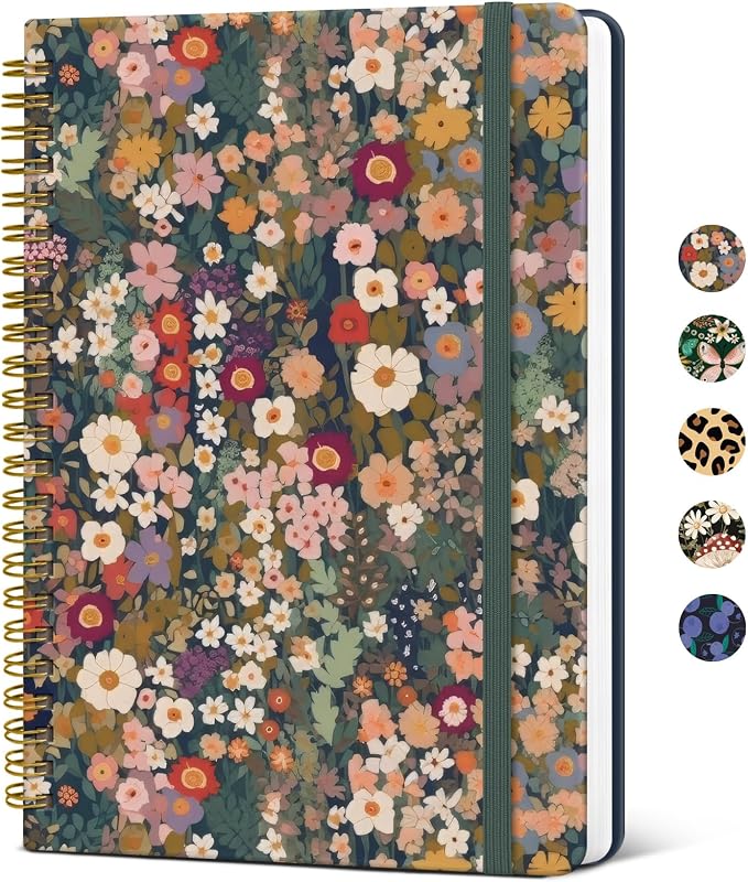 Pretty Spiral Journal for Women, Lined Hardcover Notebook, 5.8" x 8.3" | For Work and Note Taking, College Ruled Pages, Cute Journal for Writing, 140 Pages, Garden