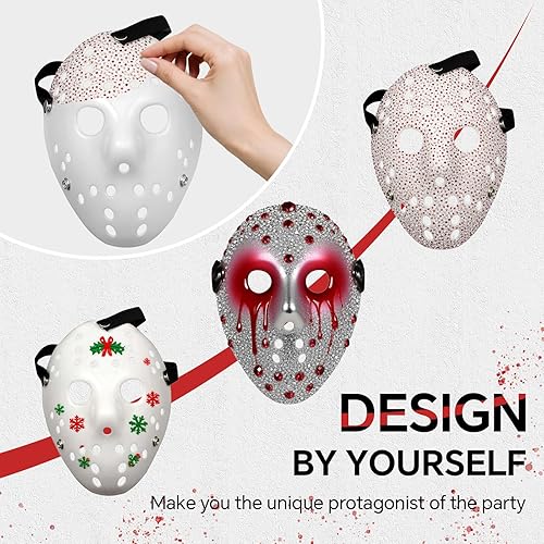 Miniatura 4 de Máscara de disfraz de Halloween, paquete de 2 máscaras de hockey de terror para mascarada, cosplay, máscara de disfraz (talla única)