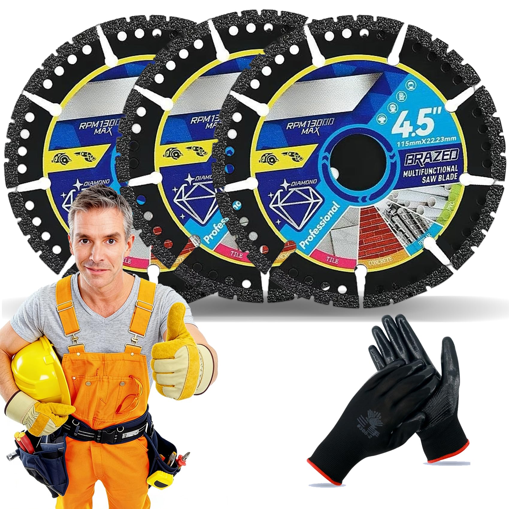 4.5" Multi-Material Diamond Blade - Zero Compromise, Max Durability, Diamond Saw Blades, Heavy Duty Angle Grinder Disc for Cutting Marble/Quartz/Stone/Tile/Metal/Plastic (3pcs)