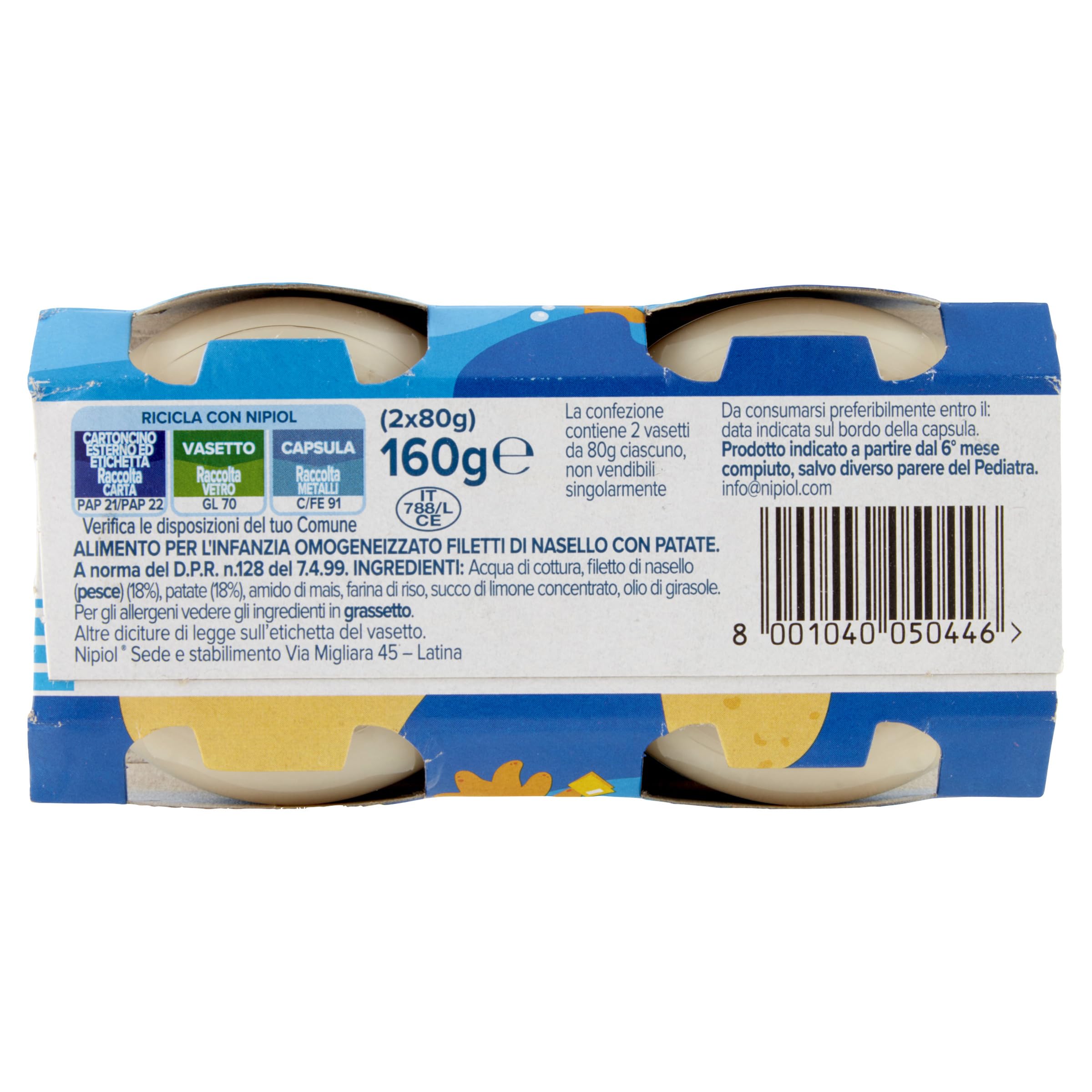 Nipiol Omogeneizzato Nasello - 24 Vasetti da 80gr