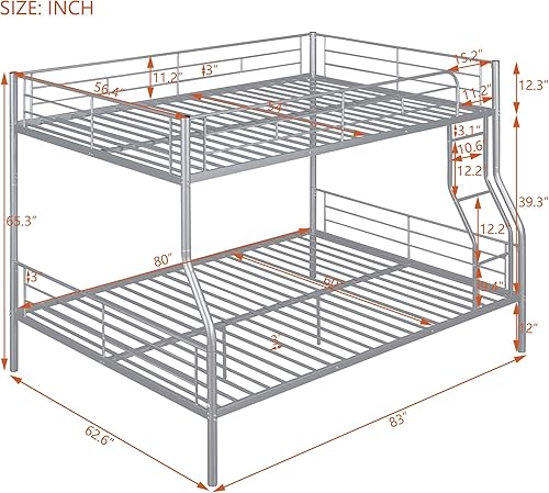 Miniatura 122 de Harper & Bright Designs Litera de metal completo sobre tamaño matrimonial para adultos, marco de cama de metal resistente con escalera y correas de