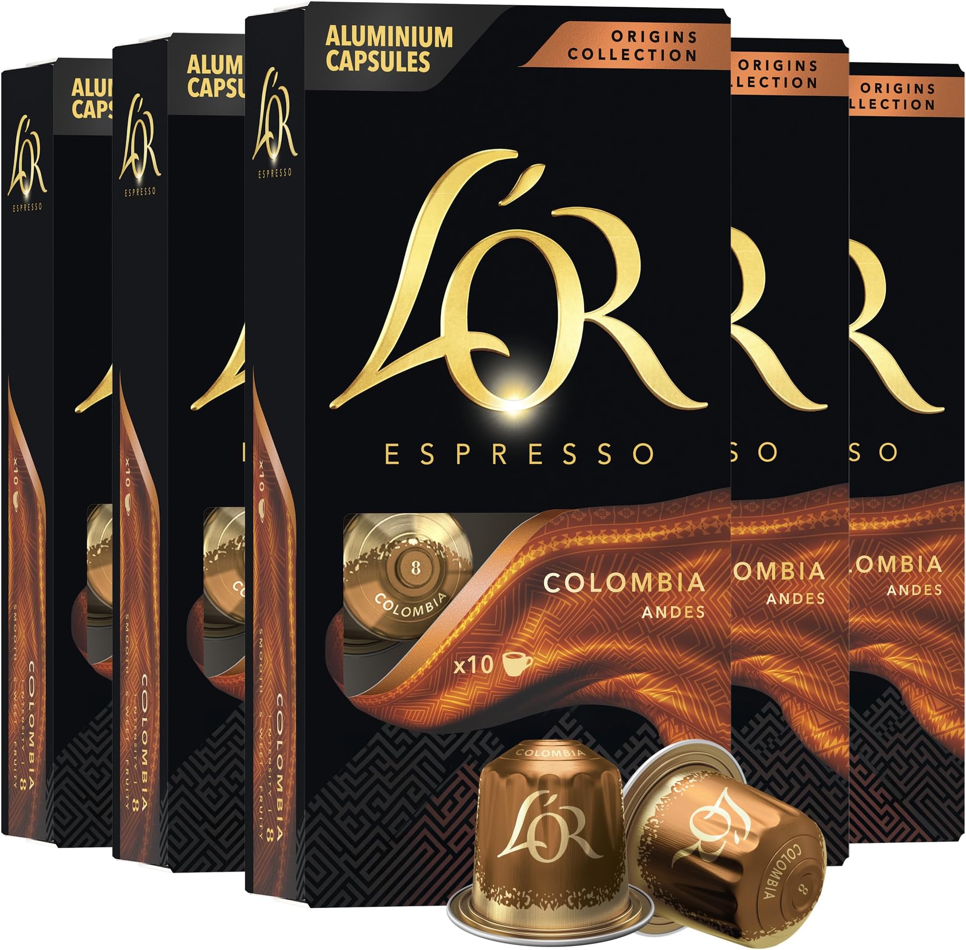 L'OR Espresso Capsules, 50 Count Colombia, Single-Serve Aluminum Coffee Capsules Compatible with the L'OR BARISTA System & *Nespresso Original Machines