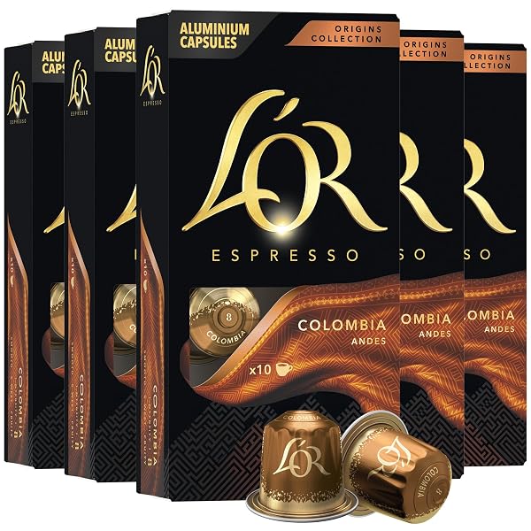 LOR Espresso Capsules, 50 Count Colombia, Single-Serve Aluminum Coffee Capsules Compatible with the LOR BARISTA System &