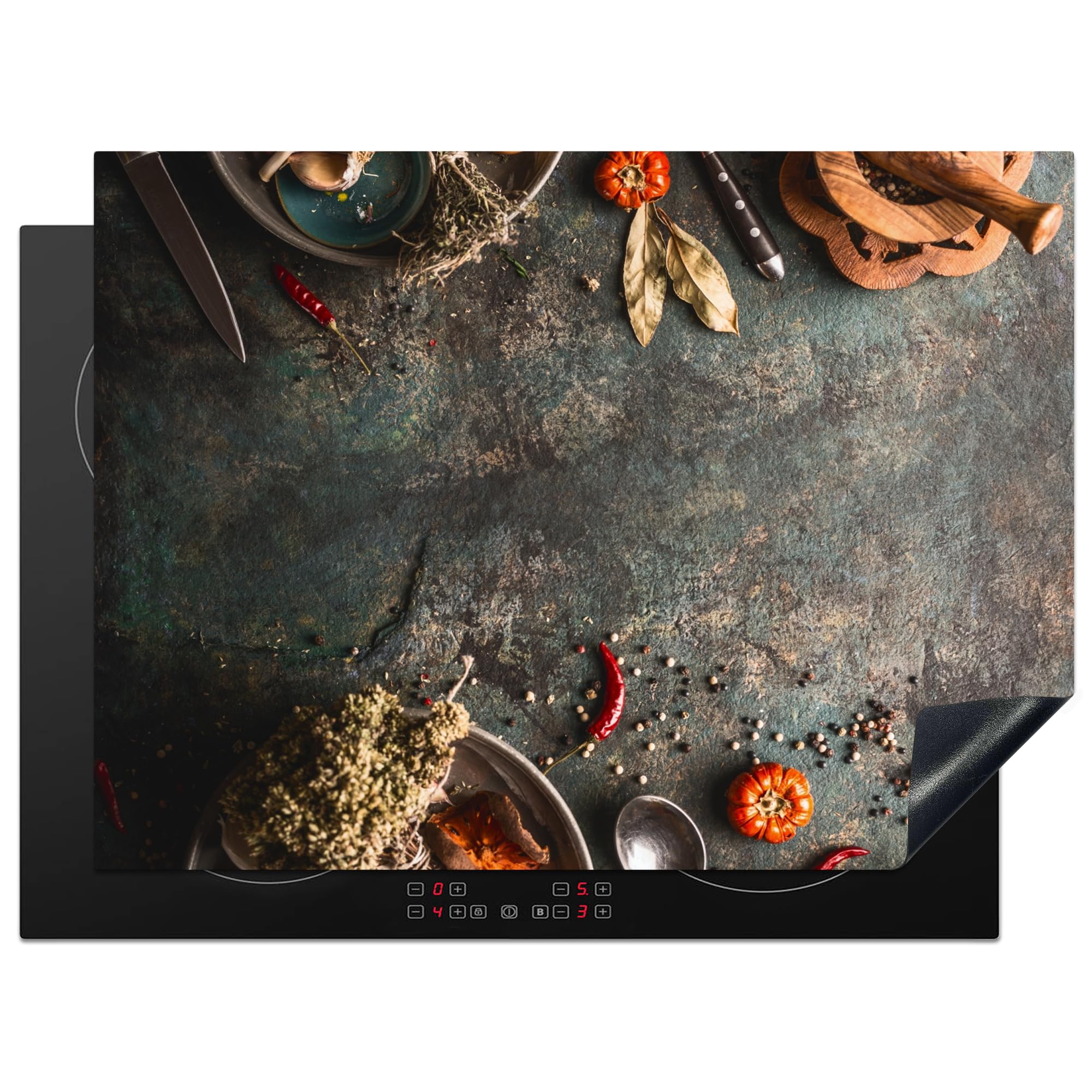 KitchenYeah© Induction Hob Protector Mat 20.5"x27.6" / 70x52 cm Cooker Top Protectors Cover Ceramic Covers Electric Hobs Vinyl Marble - Vegetable - Autumn - Pumpkin - Rustic - Herbs