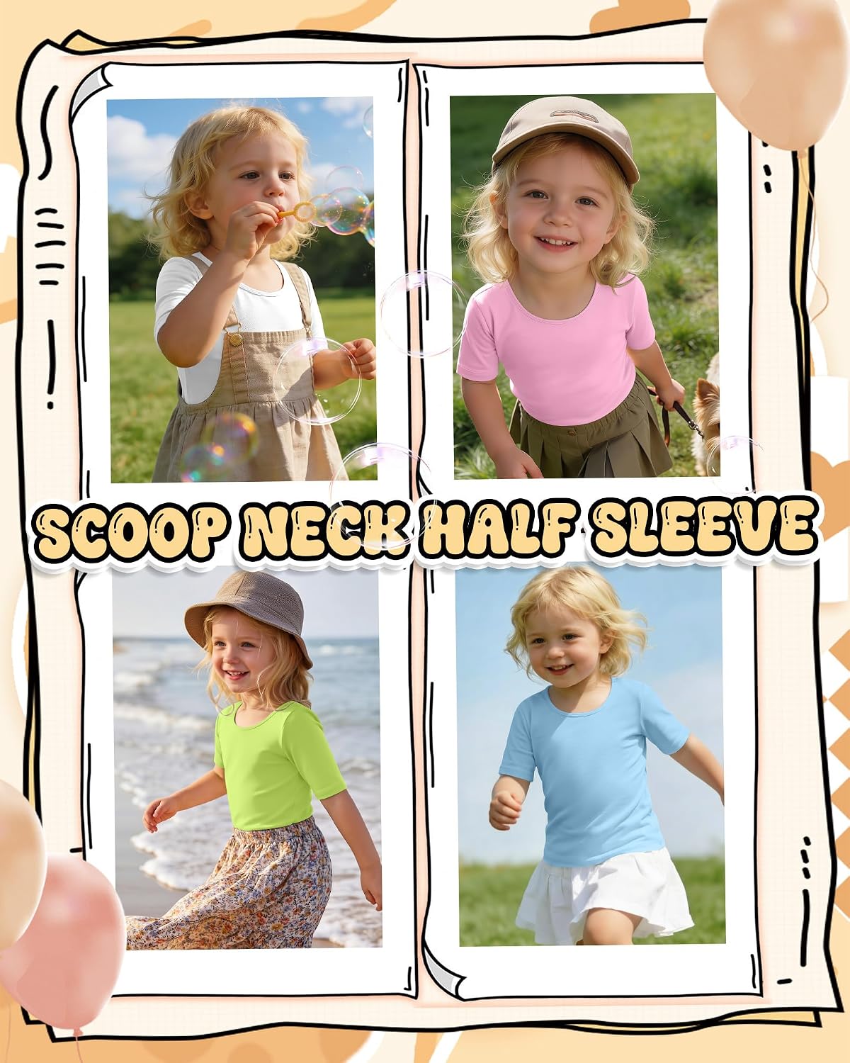 4 Pack Toddler Girls Half Sleeve Shirts 18M-5Y Scoop Neck Elbow Length Tops Baby Slim Fit U Neck Summer Basic Tee