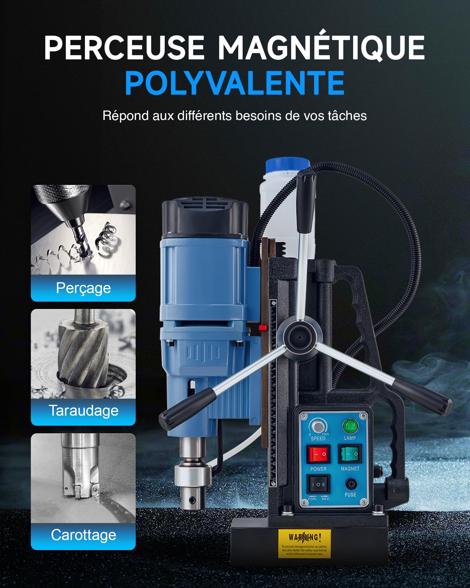 ZELCAN Perceuse Magnétique avec 11 Forets Perceuse à Colonne Électrique Portable 1550W 13900N 650 tr/min Max. Diamètre d'Alésage 50mm Max. Profondeur d'Alésage 50mm