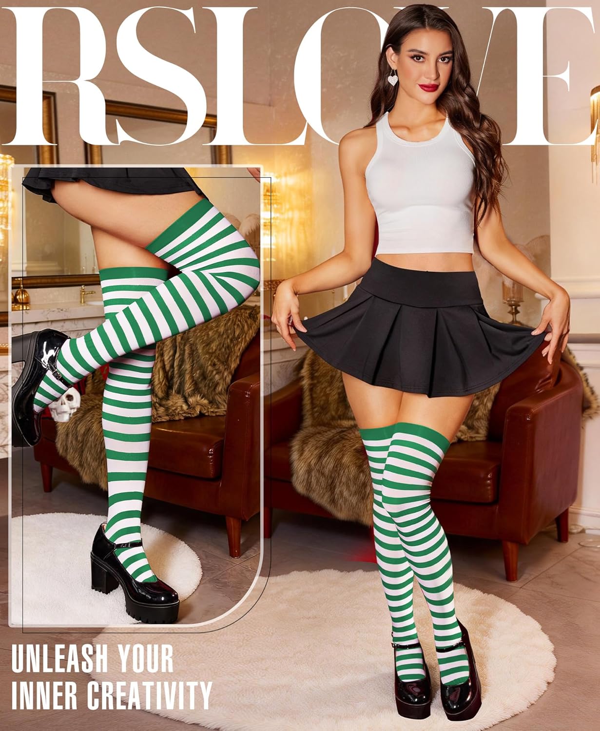 RSLOVE Women's Striped Thigh High Stockings – Sexy Over The Knee Socks for Halloween, Cosplay, Holiday Costumes - Image 2