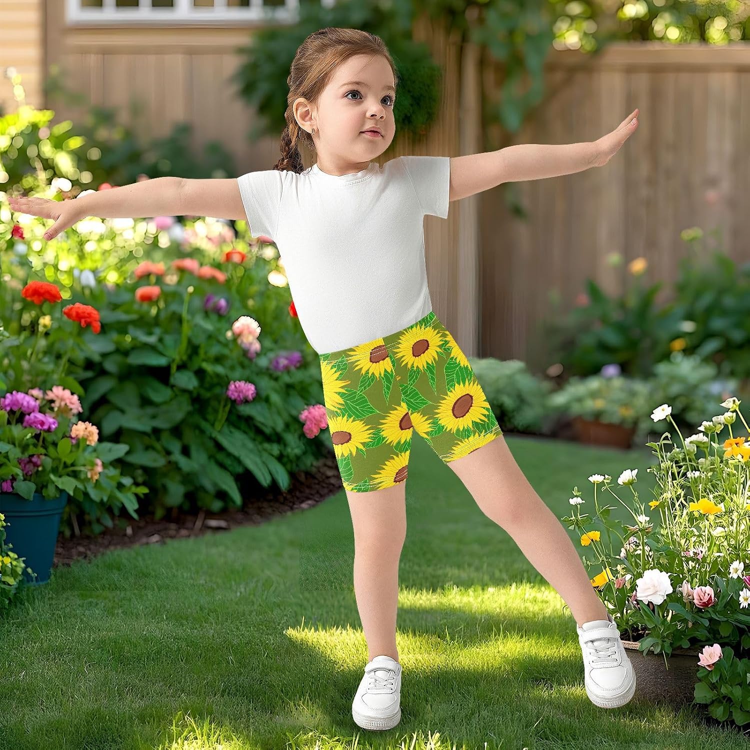Sunflower Green Leaves Girls Bike Shorts Toddler Soft Cotton Under Dress Cartwheel Shorts