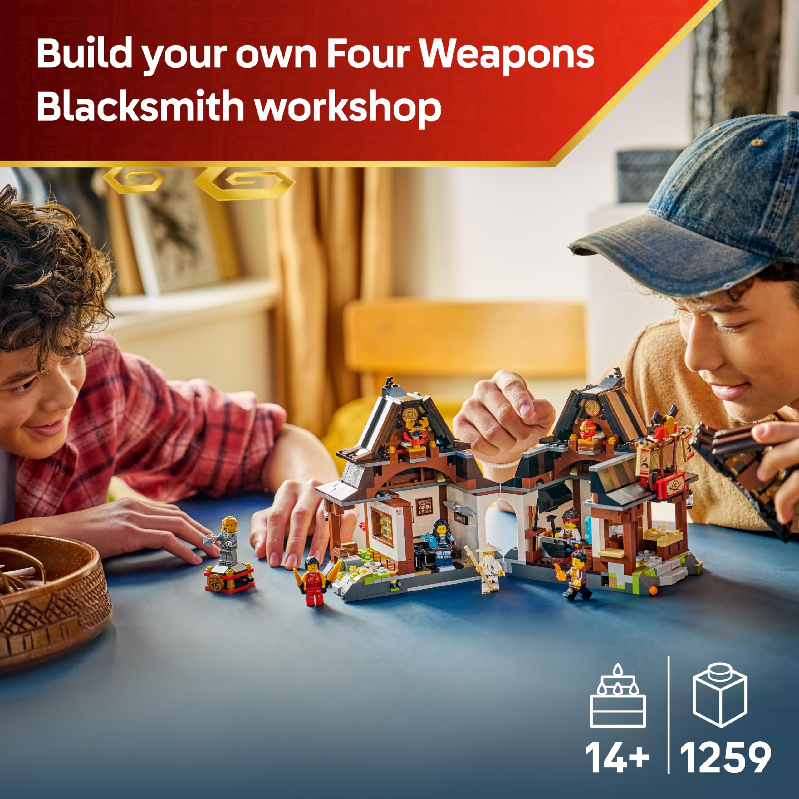 LEGO NINJAGO Four Weapons Blacksmith 15th Anniversary, Ninja House Toy w/Collectible Minifigure & Trading Cards - Image 2