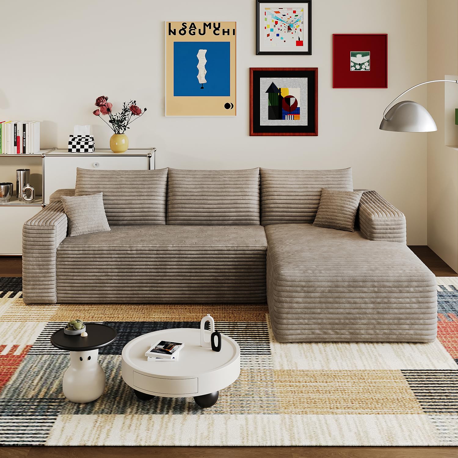 96 L - Shape Boneless Modular Sectional Cloud Couch with Chaise - Modern Comfy Corduroy couches for Living