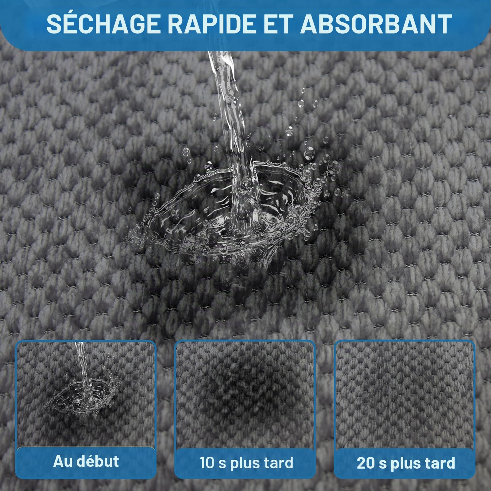 Tapis de Bain Antiderapant 50 X 150 cm, Moelleux en Microfibre, Tapis Antidérapant en Caoutchouc, Absorbant l'eau, Tapis Lavable en Machine, Extra Epais, pour Douche, Baignoire, Gris