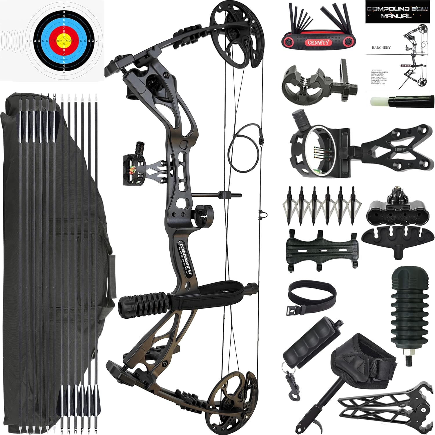 Archery Compound Bow Set 0-70 LBS, Draw Length 16.5"-30", IBO up to 325 fps, Hunting Compound Bow with All Accessories for Archery Hunting Target Shooting Practice RTH