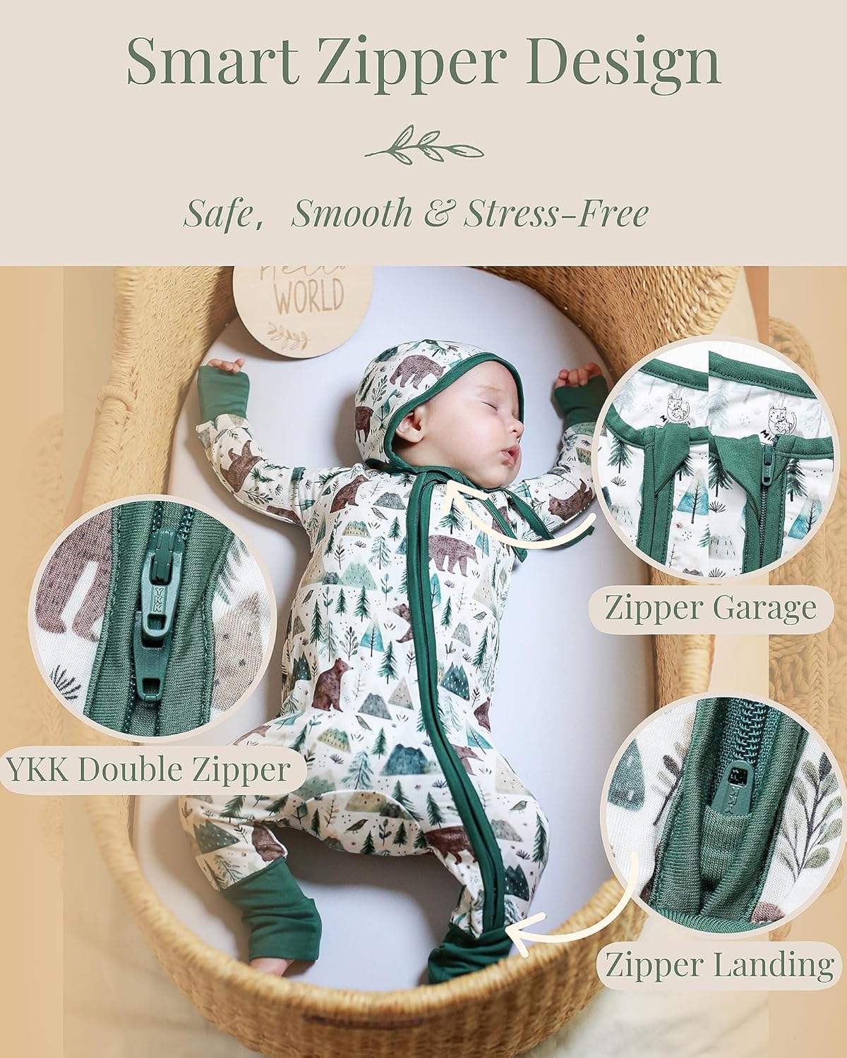 Miaoberry Pajama for Baby Boys & Girls – Viscose from Bamboo Sleepwear, 2-Way Zipper