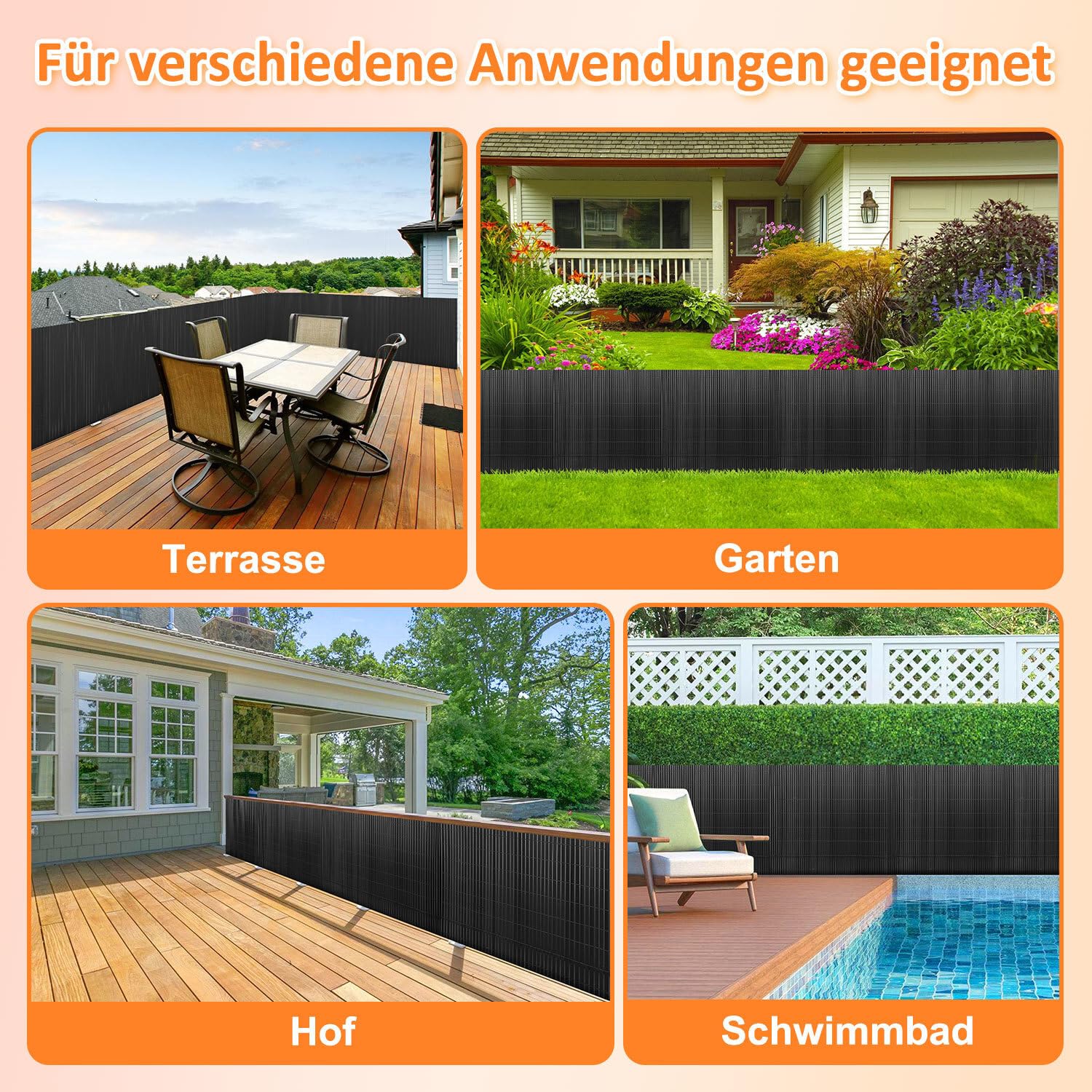 PVC Sichtschutzmatte, 90x500cm, Sichtschutzzaun Dreifache Verstärkung, Balkon Sichtschutz mit Kabelbindern, Windschutz Wetterfest, UV-beständig, ohne Bohren für Balkon Garten, Anthrazit