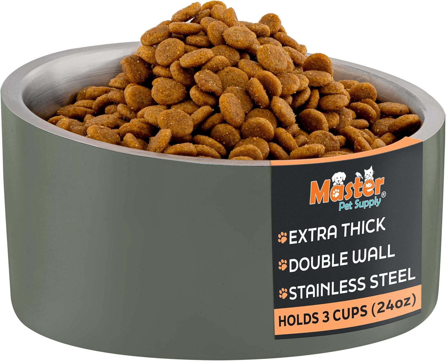 Master Pet Supply Stainless Steel Slanted Dog Cat Food Bowl - 24 oz Heavy Duty - Camo Patrol, Double Wall Insulated, Non-Slip Elevated Bowl for French Bulldogs Pugs Cats, Anti Rust Dishwasher Safe