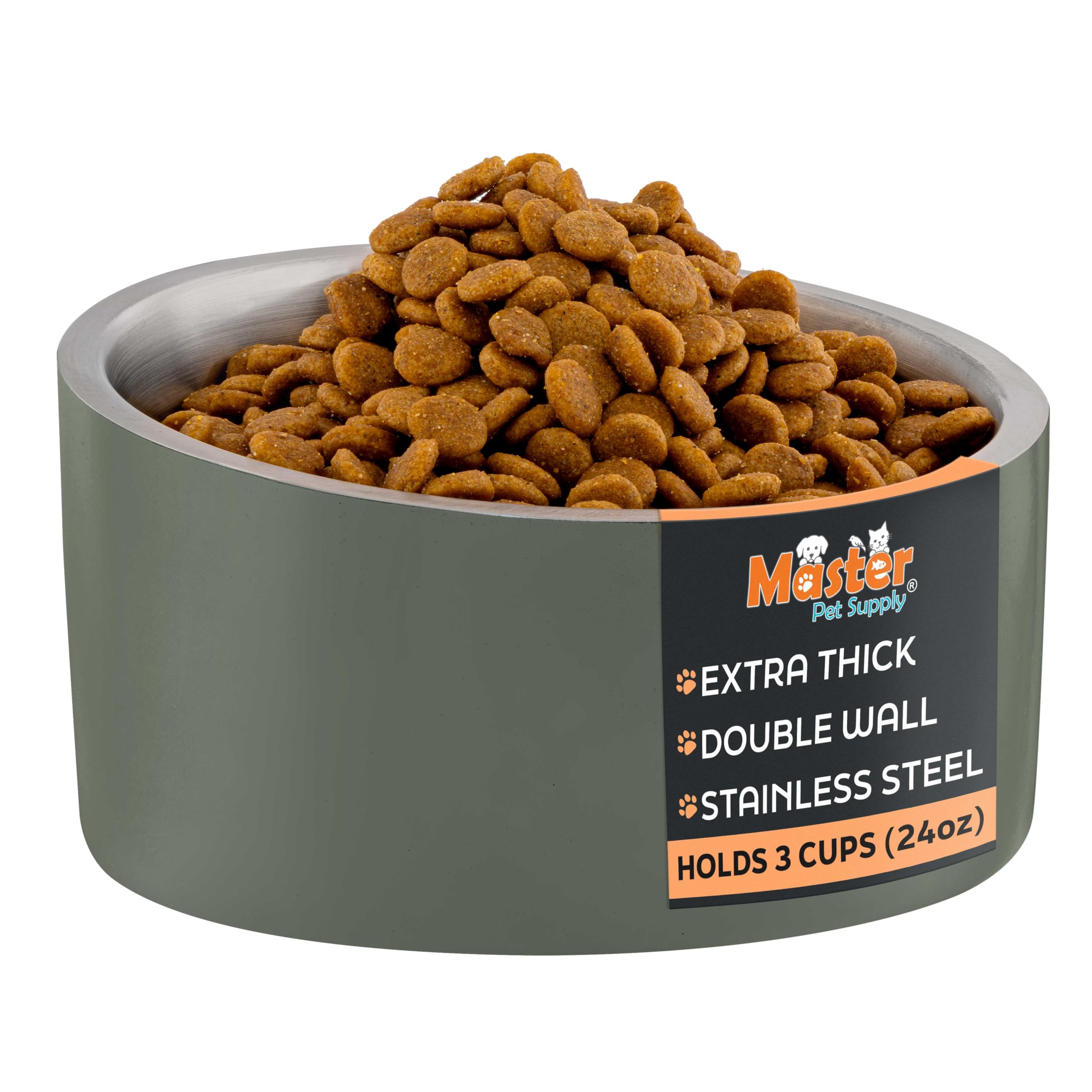Master Pet Supply Stainless Steel Slanted Dog Cat Food Bowl - 24 oz Heavy Duty - Camo Patrol, Double Wall Insulated, Non-Slip Elevated Bowl for French Bulldogs Pugs Cats, Anti Rust Dishwasher Safe
