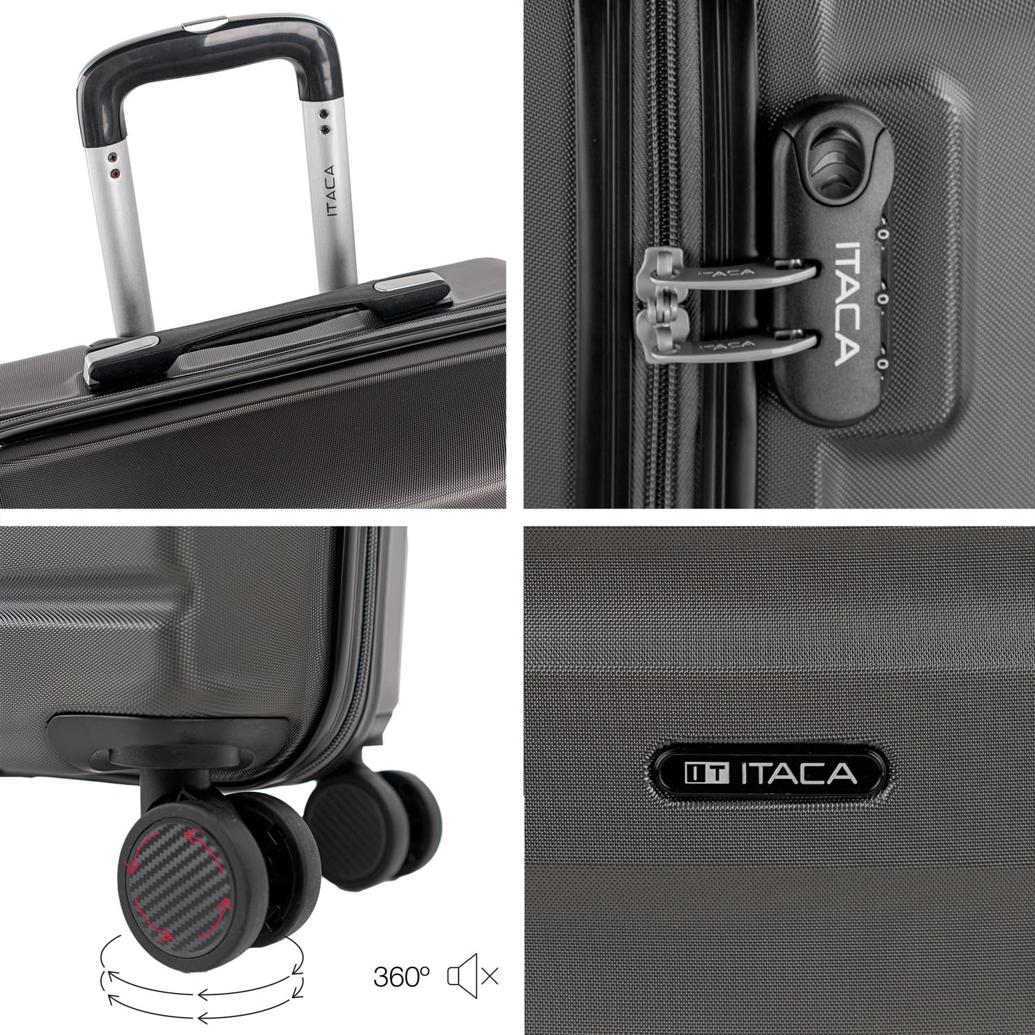 ITACA - Zestaw walizek twarde walizki podrozne walizka kabinowa 55x40x20 walizka srednia walizka XL lekkie ABS na kolkach, Antracyt