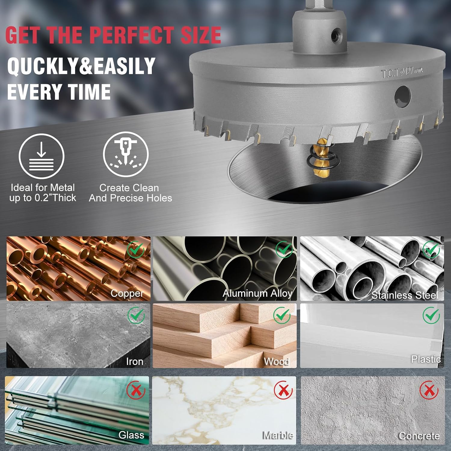 5 Inch Carbide Hole Saw with Titanium Plated Center Drill Bit, Heavy Duty TCT Hole Saw Metal Hole Cutter for Stainless Steel Iron Copper Brass Aluminum Alloy