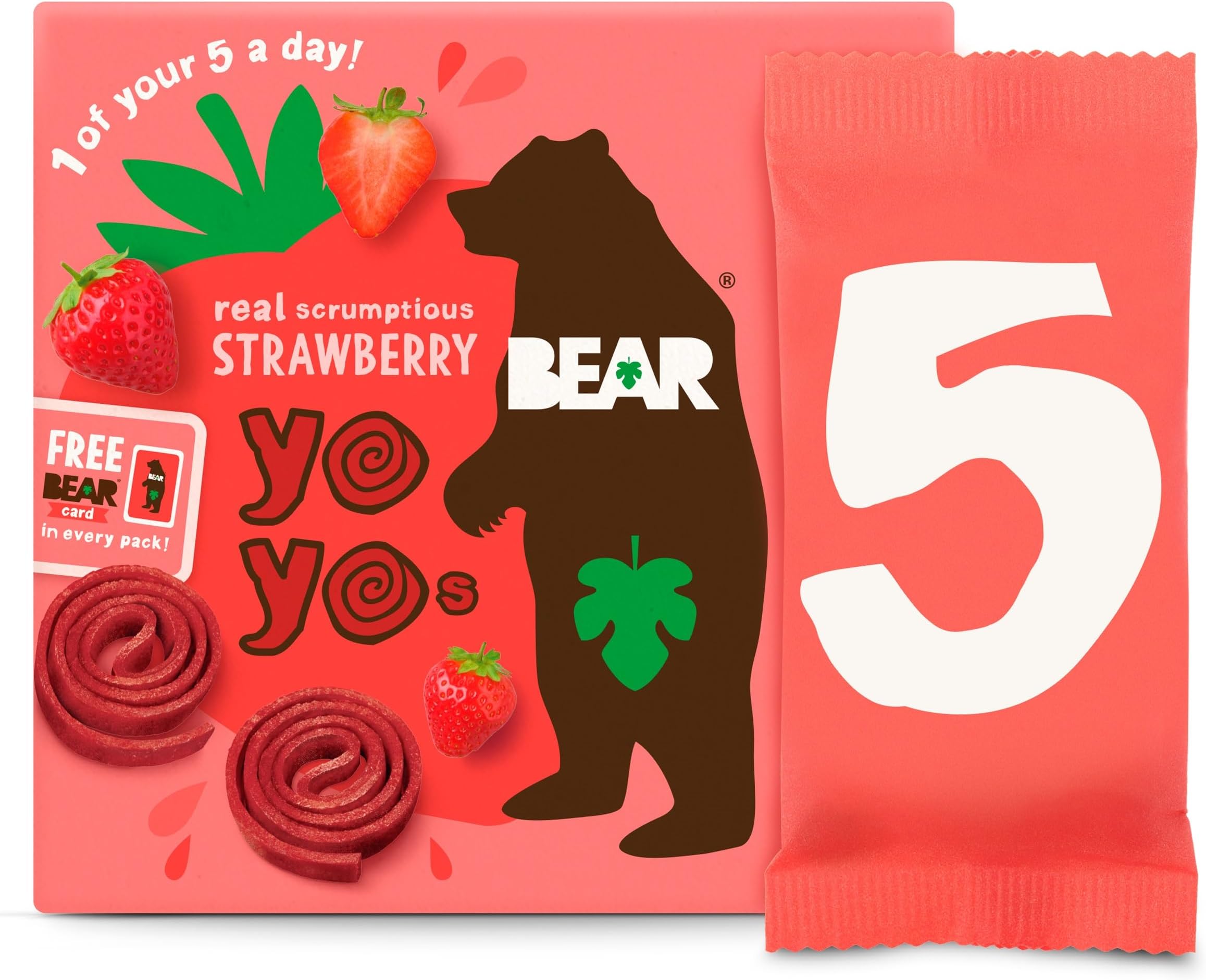 BEAR Strawberry Yoyos - Dried Fruit Rolls - Healthy - Vegan - 20g (5 packs)