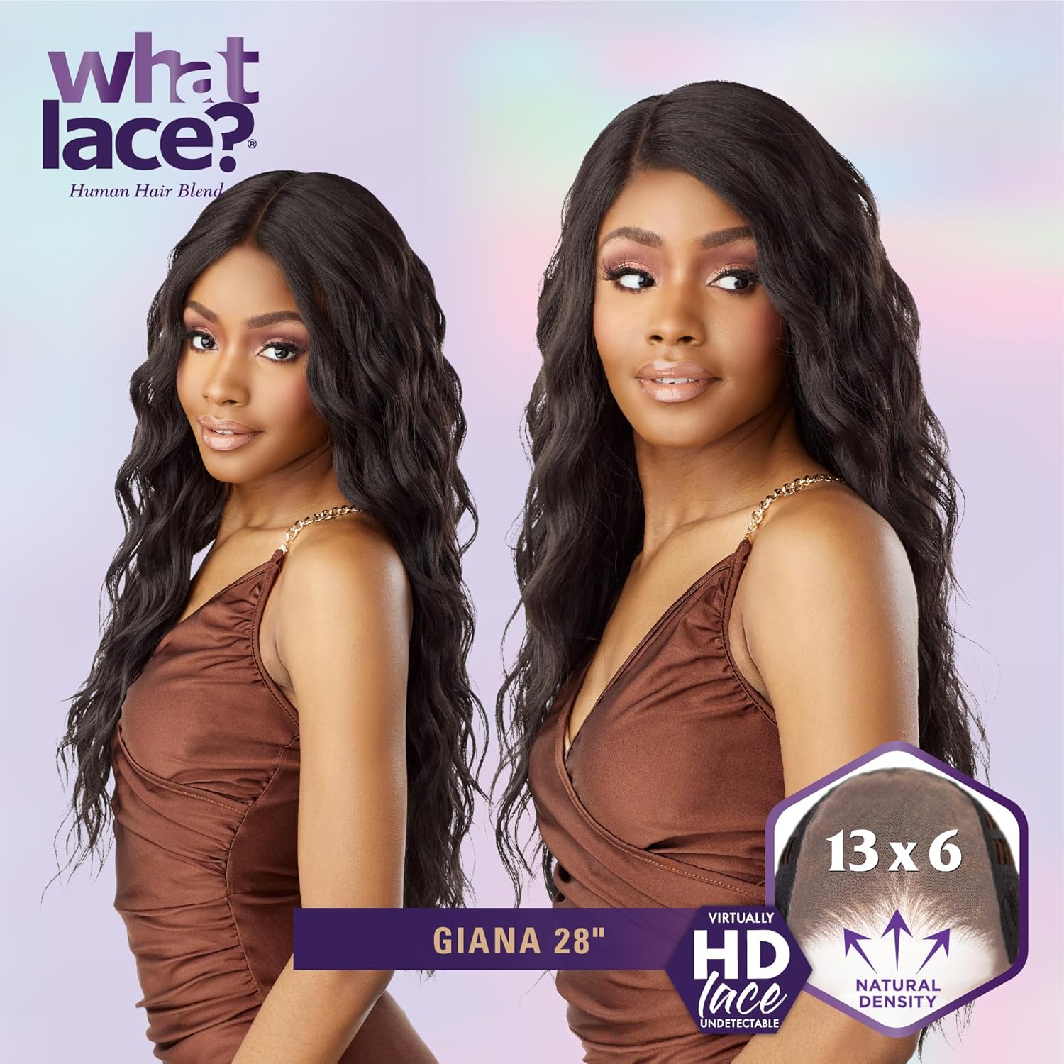 Sensationnel What Lace 13X6 Wigs - Giana 28 Inch Human Hair Blend Lacefrontal Glueless Synthetic With Natural Density Preplucked Hairline (1B OFFBLACK)