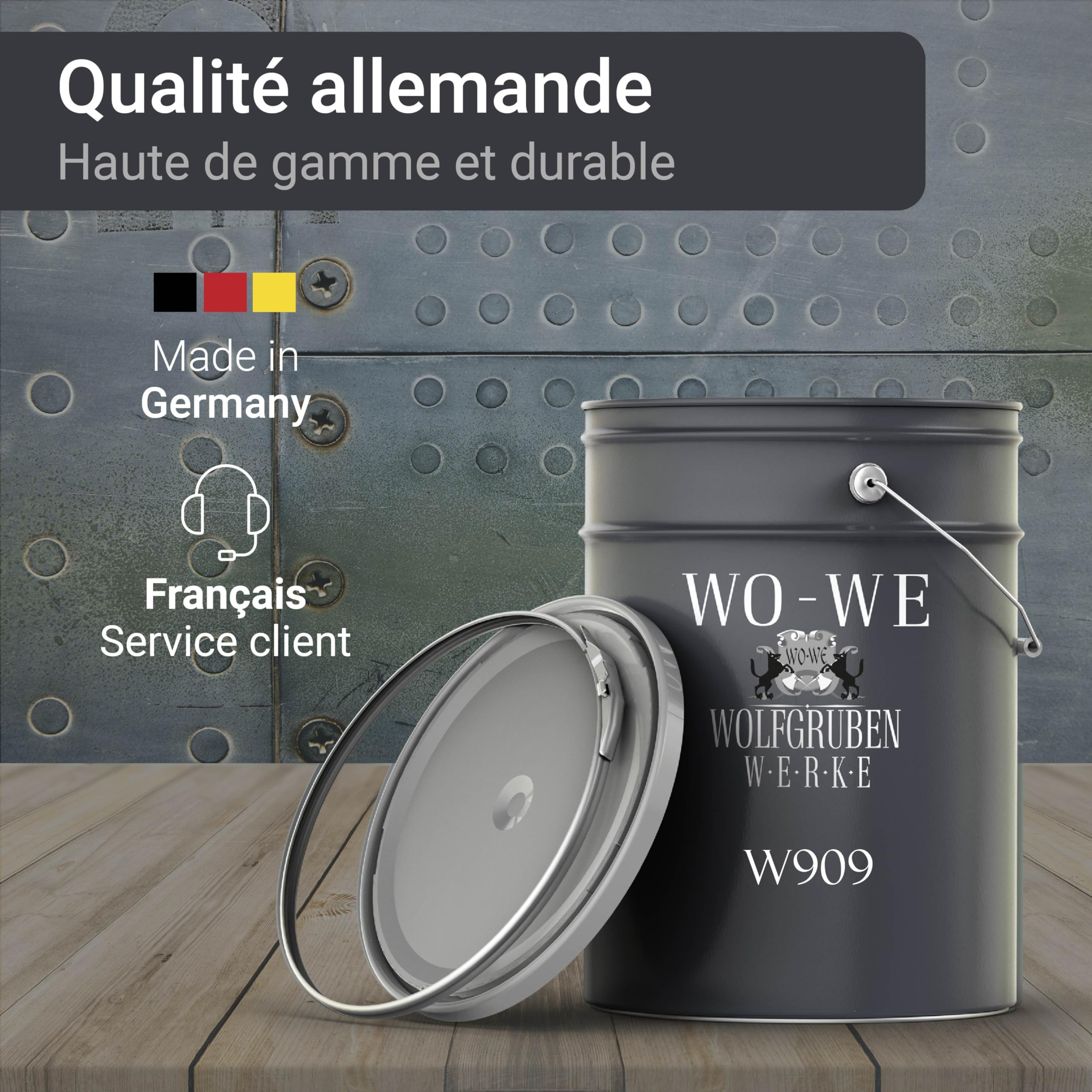 WO-WE Peinture métal MAT 3 en 1 anti-corrosion fer, acier W909 - Noir 5L
