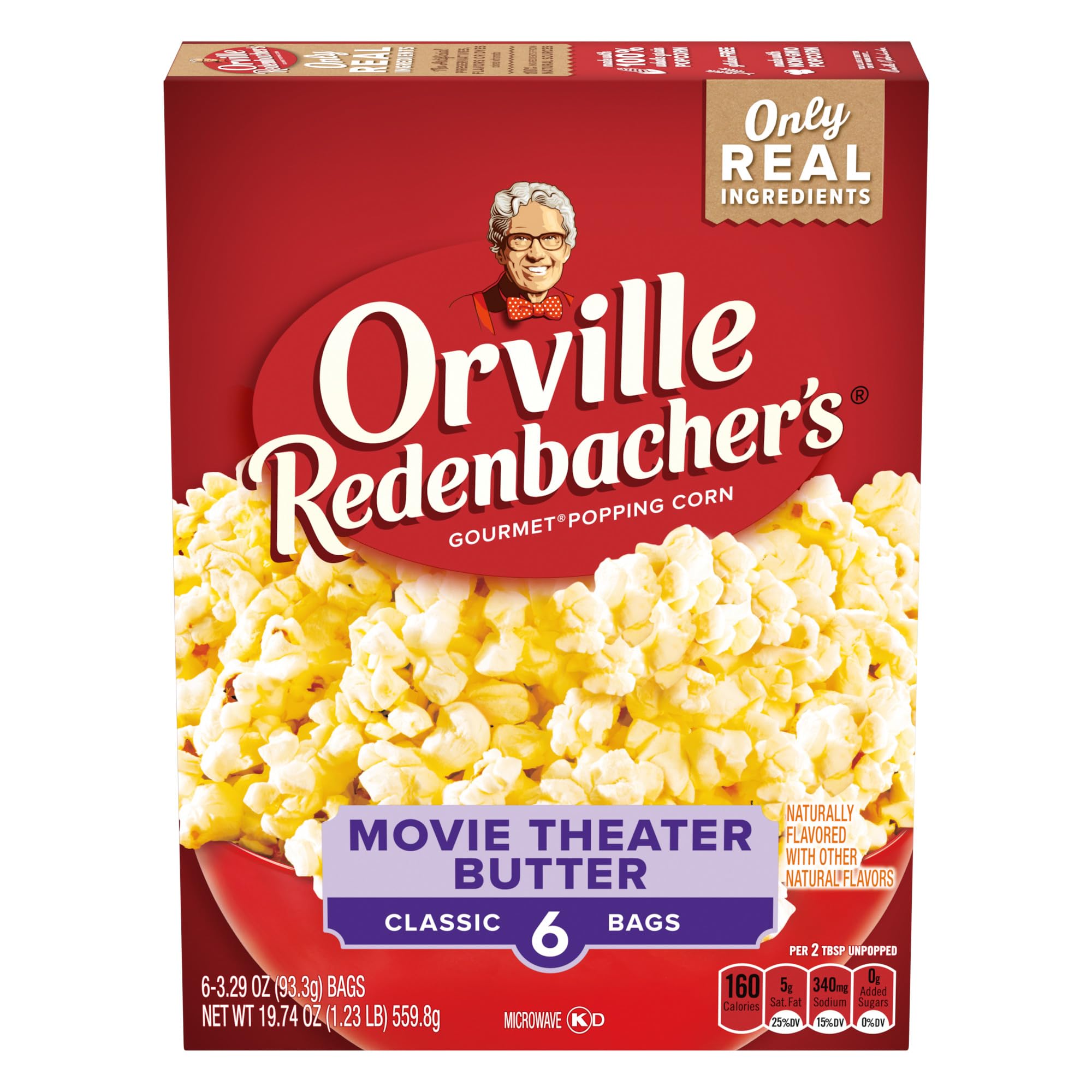 Orville Redenbacher’s Movie Theater Butter Popcorn, Microwave Popcorn, 3 oz., 6-Count