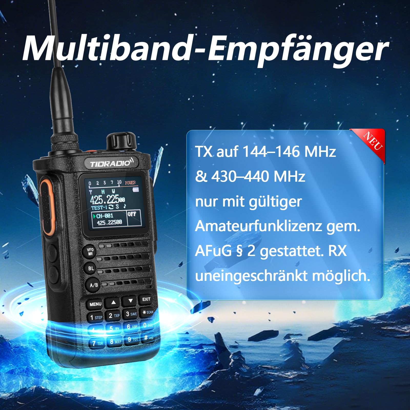 TIDRADIO TD-H8 10W Funkgerät mit Bluetooth-Programmierung Walkie-Talkie mit 2500mAh Akku, Funkgeräte 10 km reichweite Set für Outdoor, Notfall & Camping – 1 Stück