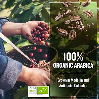 Coffee Masters Colombian Organic Coffee Beans 1kg - Fairtrade, Single Origin, 100% Arabica, Light Roasted Whole Bean Ideal for Espresso Machines - Great Taste Award Winner