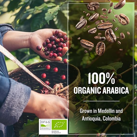 Coffee Masters Colombian Organic Coffee Beans 1kg - Fairtrade, Single Origin, 100% Arabica, Light Roasted Whole Bean Ideal for Espresso Machines - Great Taste Award Winner