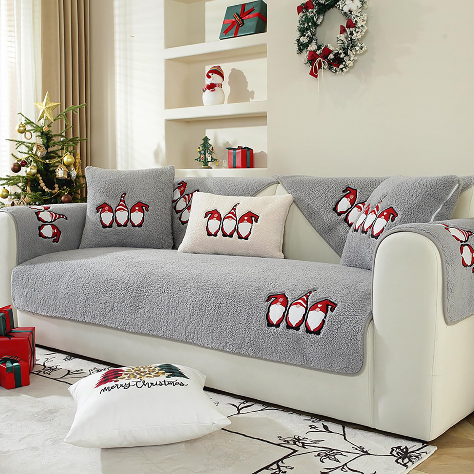 Housse de canapé d angle antidérapante peluche gris couvre canapé 4 3 2 1 places