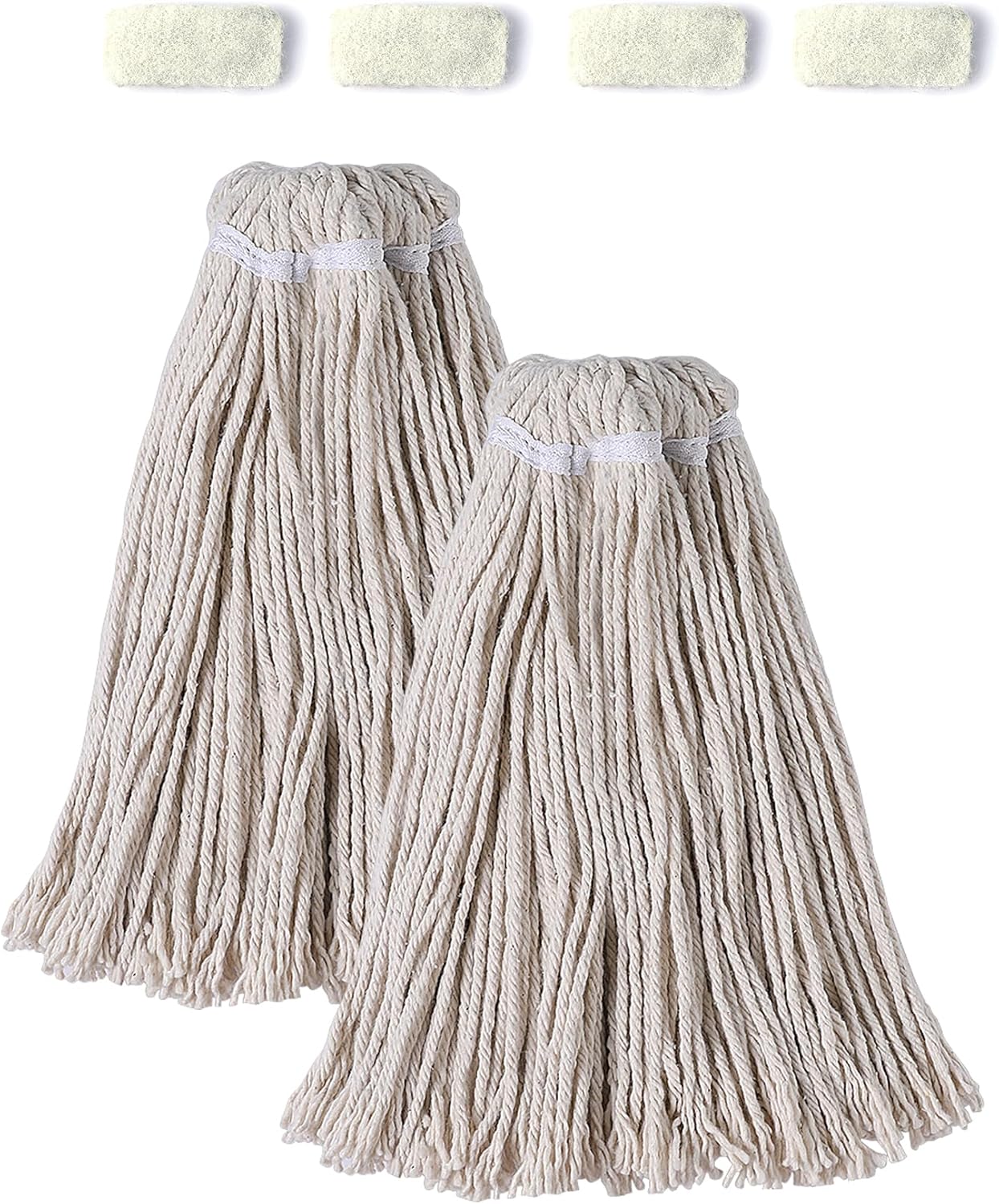 Eyliden String Mop Heads Replacement with 4 Scouring Pads, Non-Touch Reusable Mop Replace Heads for Floor Cleaning, No-Scratch Washable Cotton Mop Refills for Multi-Surface, 2 Pack