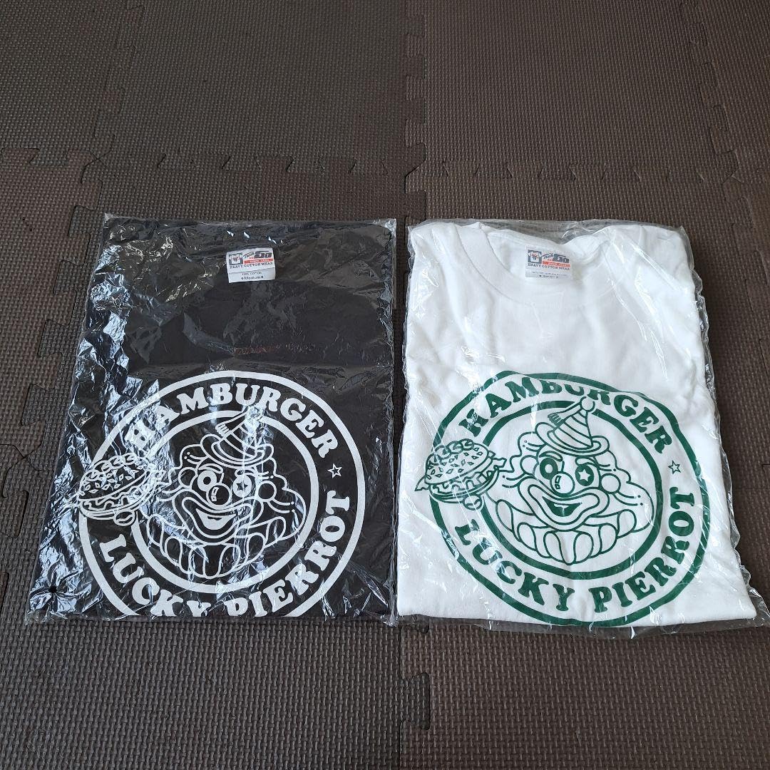 Amazon.co.jp: 函館ラッキーピエロ半袖 MとS(LとM相当)黒色と白色 2枚