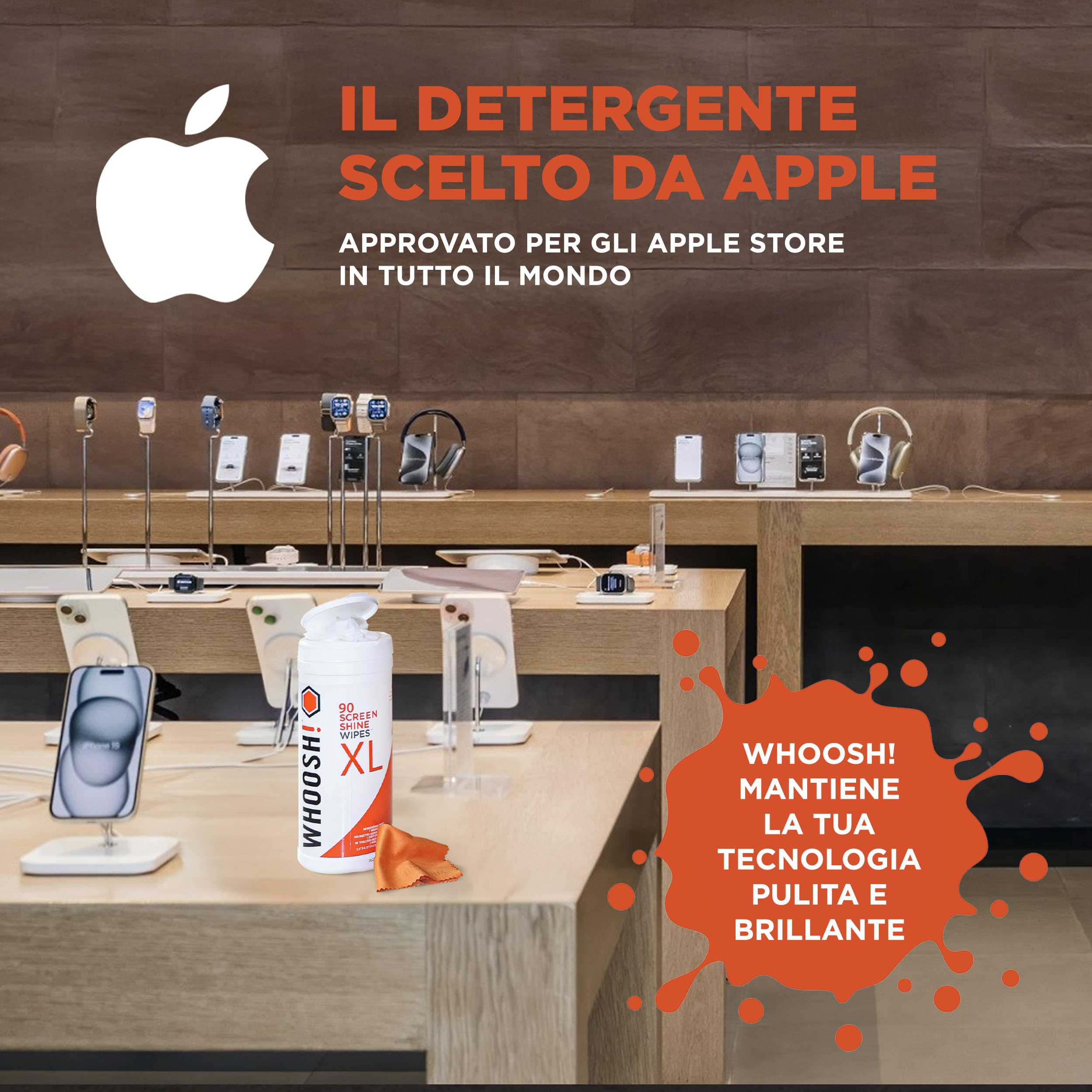 WHOOSH! Screen Shine 90 Salviette Schermo Per Auto, TV, Laptop, MacBook E OLED Con Panno Microsuede – Senza Pelucchi, Non Abrasive, Senza Aloni Salviette Occhiali Pulizia