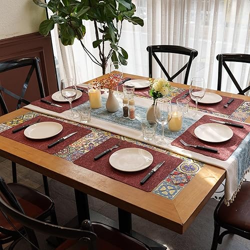 Miniatura 7 de Juego de 6 manteles individuales de piel sintética en relieve a mano, resistentes al calor, impermeables, lavables, para cocina, patio, madera,