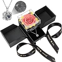 Vista 11 de Rosa preservada real a multicolor y collar con frase “te amo”, flores eternas, regalo de cumpleaños para mujer, mamá, esposa, novia, abuela, en San