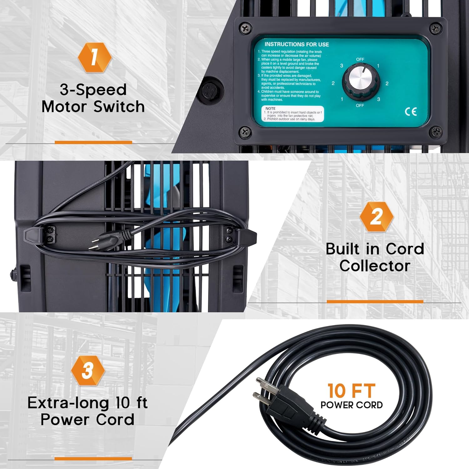 Albott 42 Inch Industrial Drum Fan, 750W High Velocity Plastic Floor Fan with Wheels and 3 Speeds, 17,660 CFM Strong Airflow for Commercial Space, Garage, Workshop, Warehouse, Factorie, and Basement