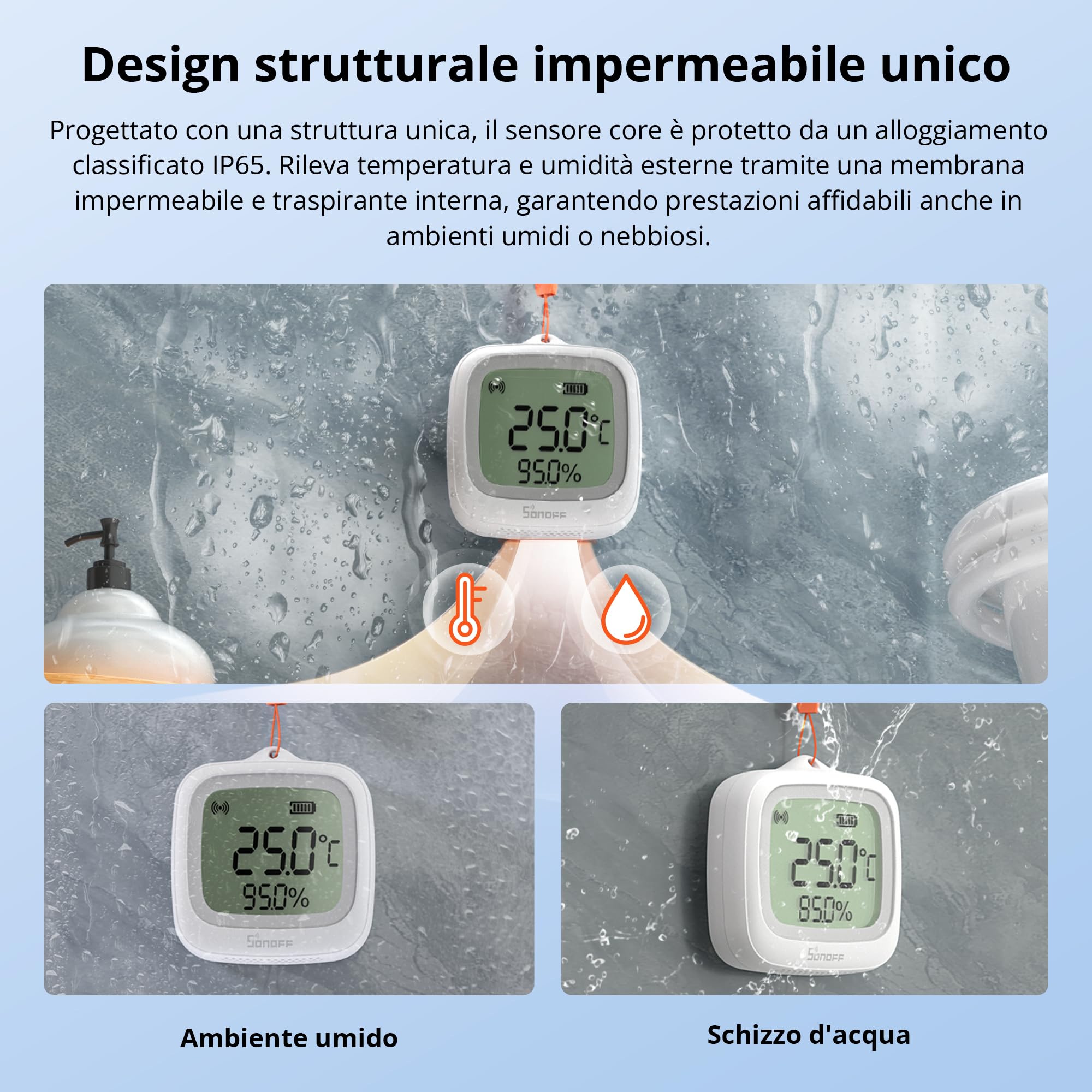 SONOFF SNZB-02WD IP65 Zigbee LCD Sensor Intelligente di Temperatura e Umidità, impermeabile per Serra/Bagno, Monitoraggio APP con Grafici, Installazione Flessibile