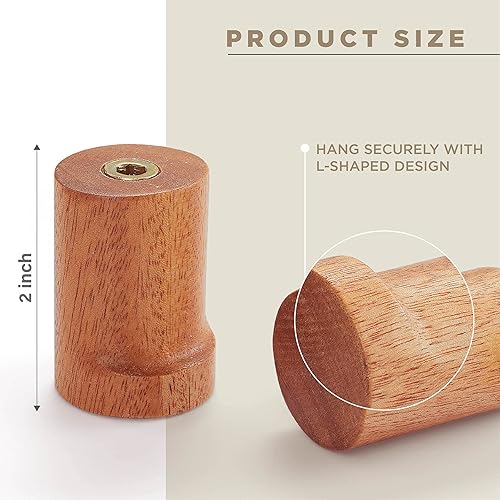 Miniatura 5 de Gancho de madera para colgar sombreros, colgador de madera para colgar sombrero, toalla, bolsa, cuerda (marrón, 3 pulgadas, juego de 4)