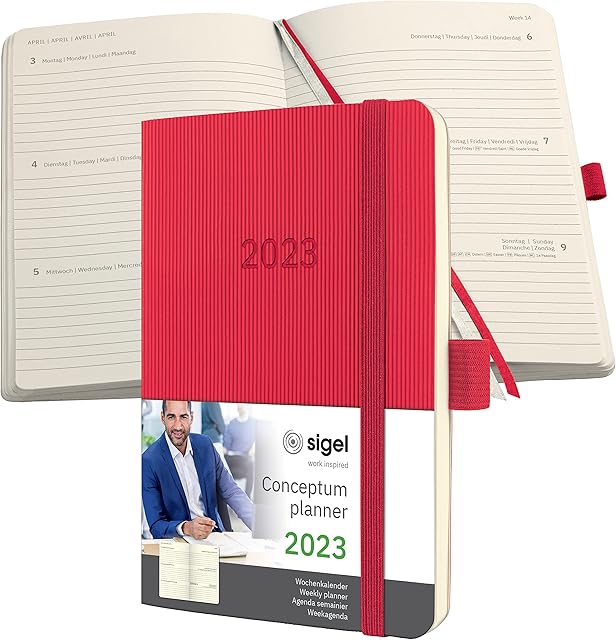 SIGEL C2335 Weekly Planner Conceptum 2023 - Approx. A6 - Red - Softcover - 2 Pages = 1 Week - 176 S