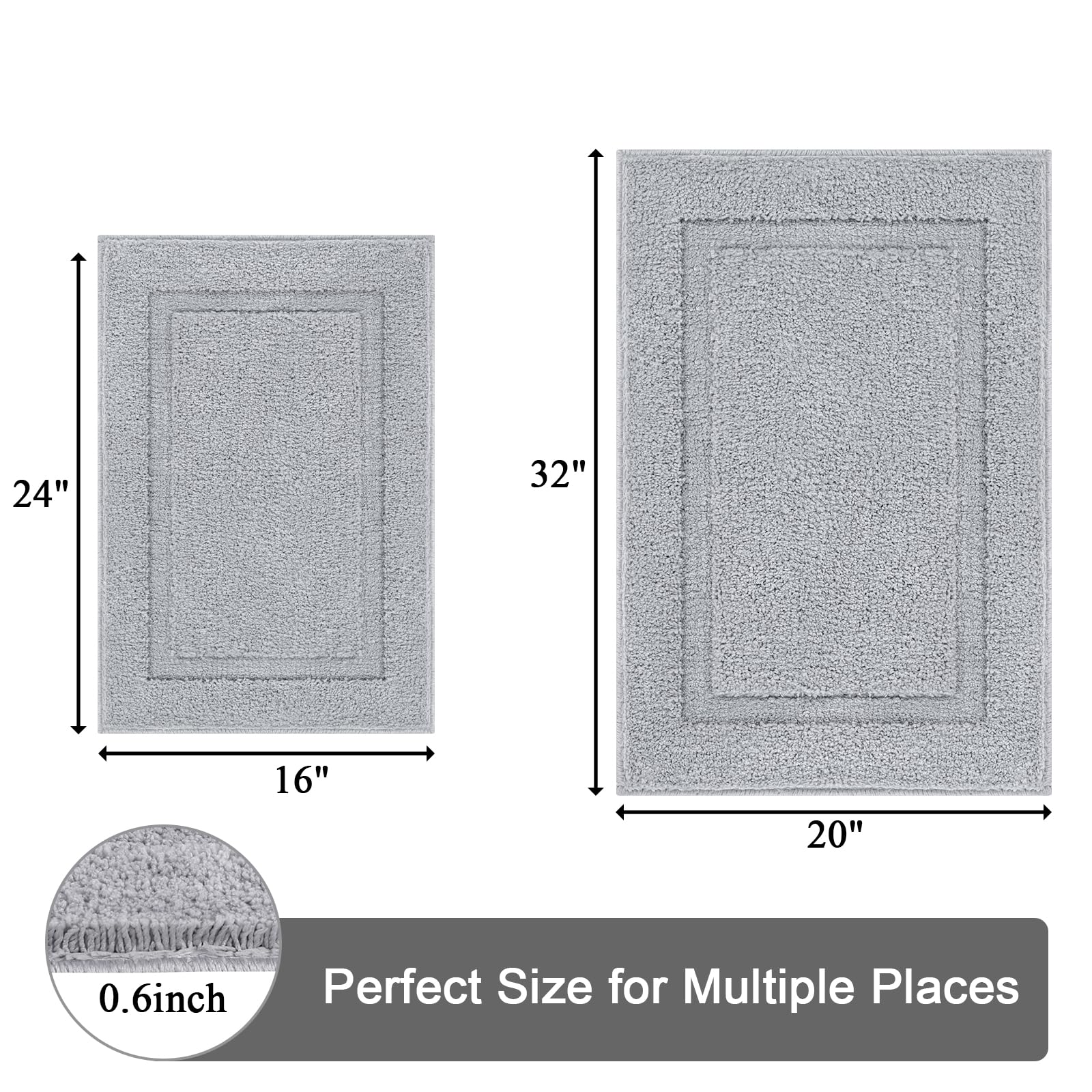 SHACOS Lot De 2 Tapis De Bain Super Doux En Microfibre Antidérapant Et Lavable Pour Douche, Lavabo, Baignoire (50,8 X 81,3 Cm + 40,6 X 61 Cm, Gris Clair