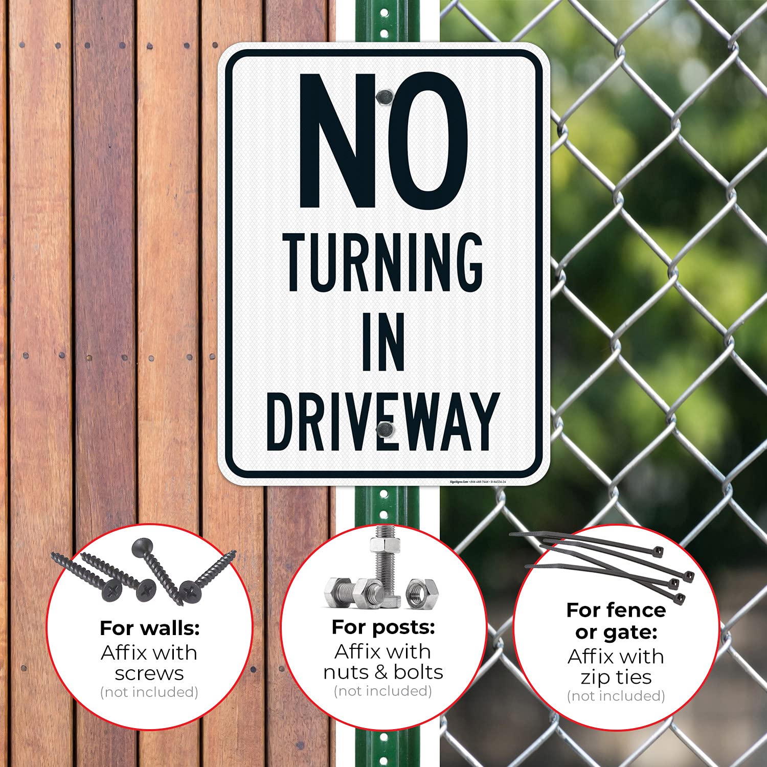No Turning in Driveway Sign, 18x24 Inches, 3M EGP Reflective .080 Aluminum, Fade Resistant, Made in USA