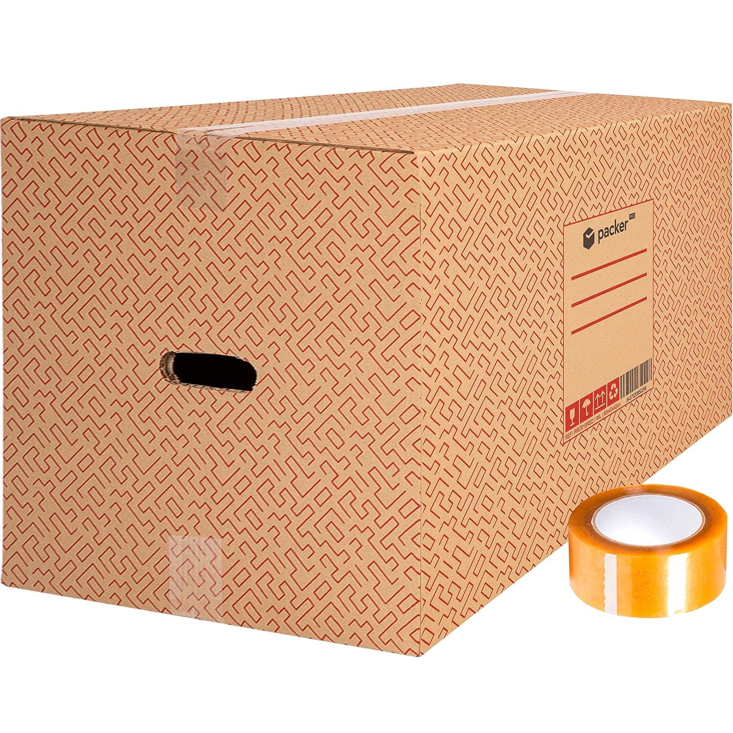 packer PRO Lot de 10 Boîtes en Carton pour Déménagement et Rangement avec Poignées et Ruban Adhésif, Carton Ultra Résistant, 600 x 400 x 400 mm