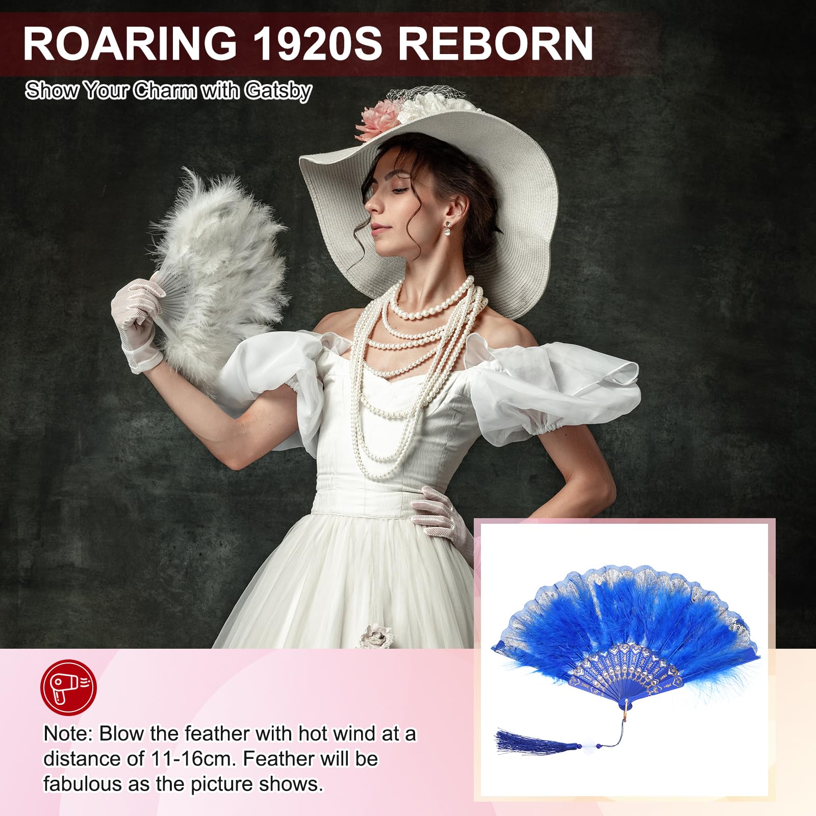 PATIKIL Embroidered Flower Marabou Feather Fan - Image 4