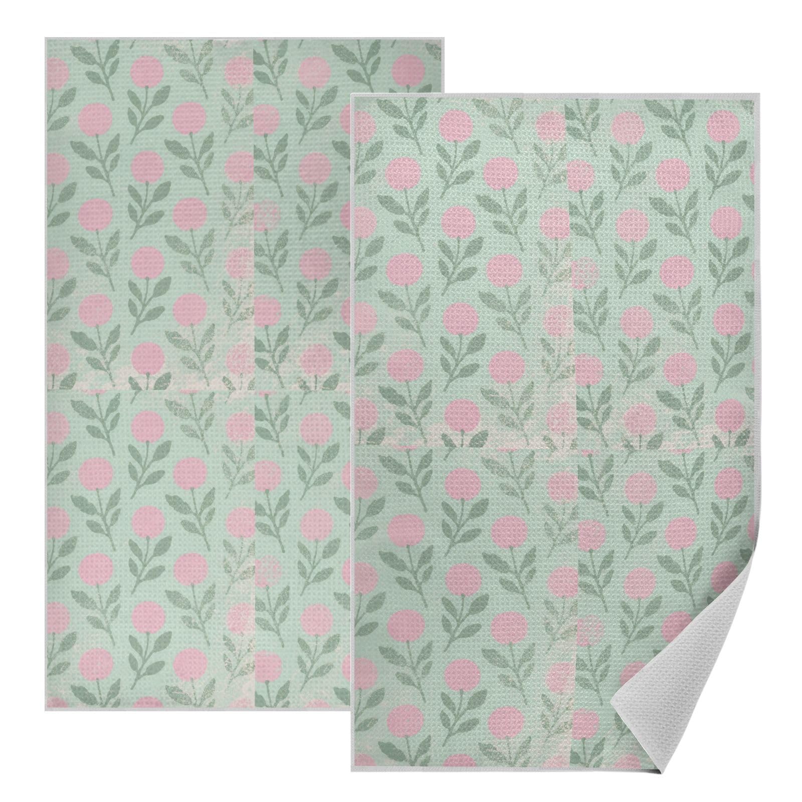 Toallas de mano de microfibra premium de gofre, decoración de cocina con flores rosas