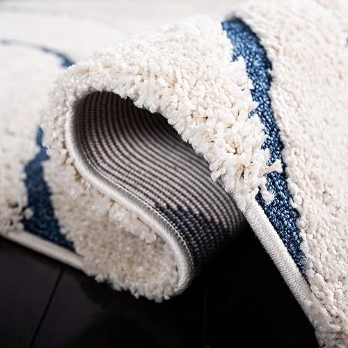 Miniatura 5 de SAFAVIEH Florida Shag Collection Alfombra de Acento - 3'3" x 5'3", Crema y Azul, No Desprende Pelusa y Fácil Cuidado, 1.2 pulgadas de Grosor Ideal